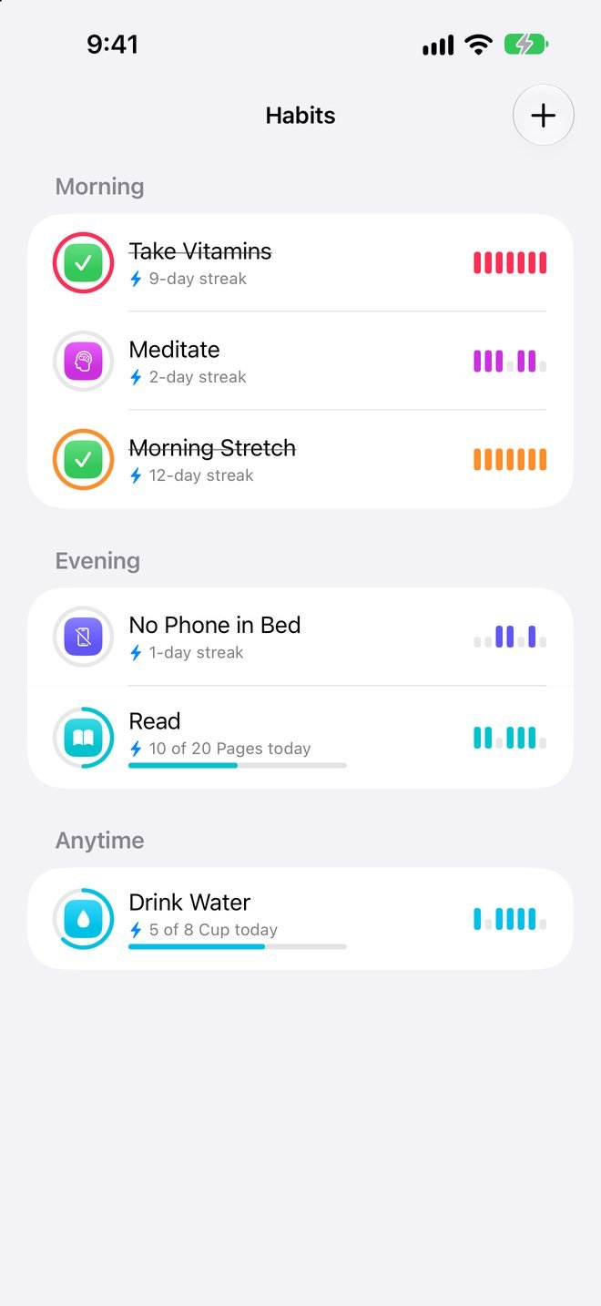 Habits with streaks and progress