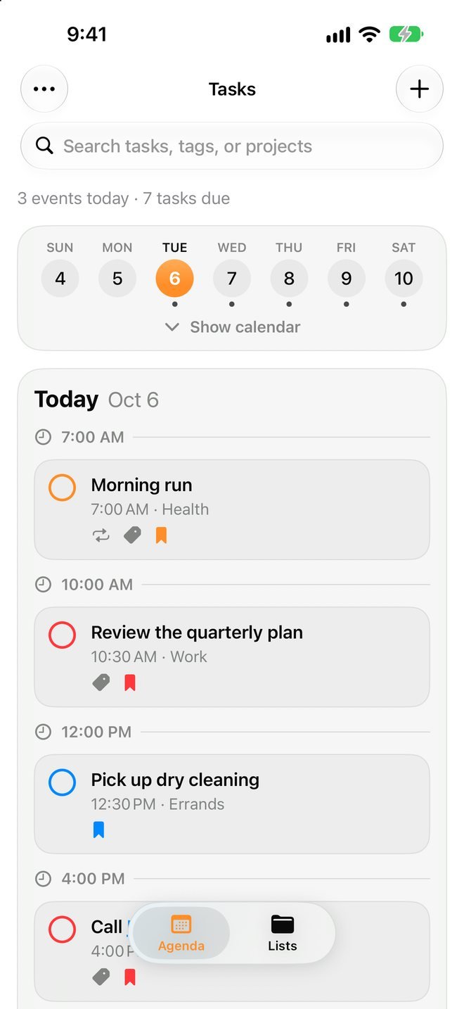 Task agenda by day