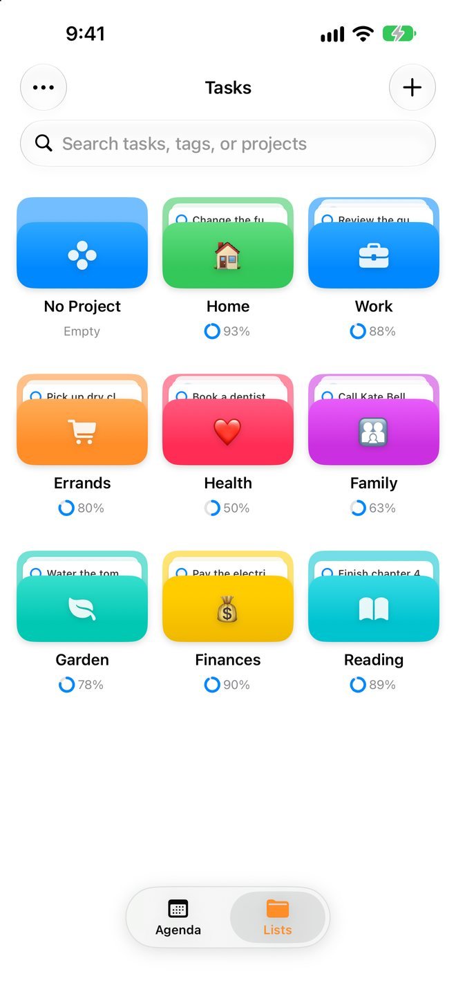 Dayquilt's task lists shown as colorful folders